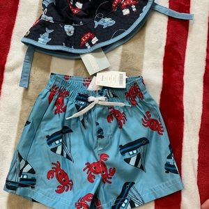 NWT Gymboree 6-12 month swim trunks and hat